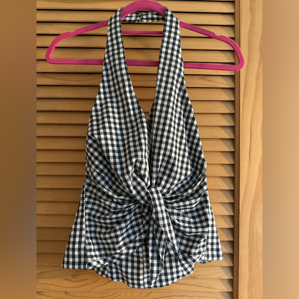 Black and white gingham halter top with knotted front